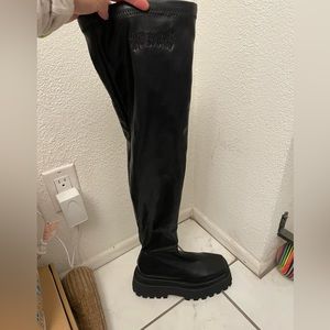 Darker Wavs Synth Vegan Leather Over the Knee Stretch Boots Dollskill Exclusive